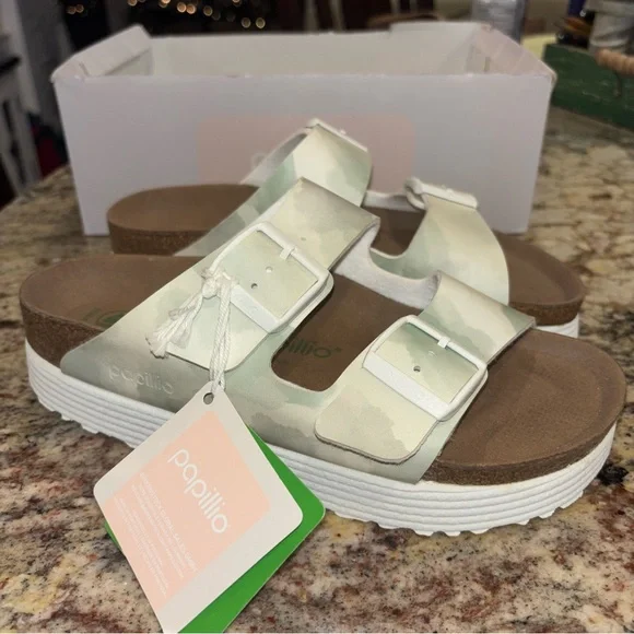 Birkenstock Papillio Green and Cream Sandals NEW - Picture 9 of 11